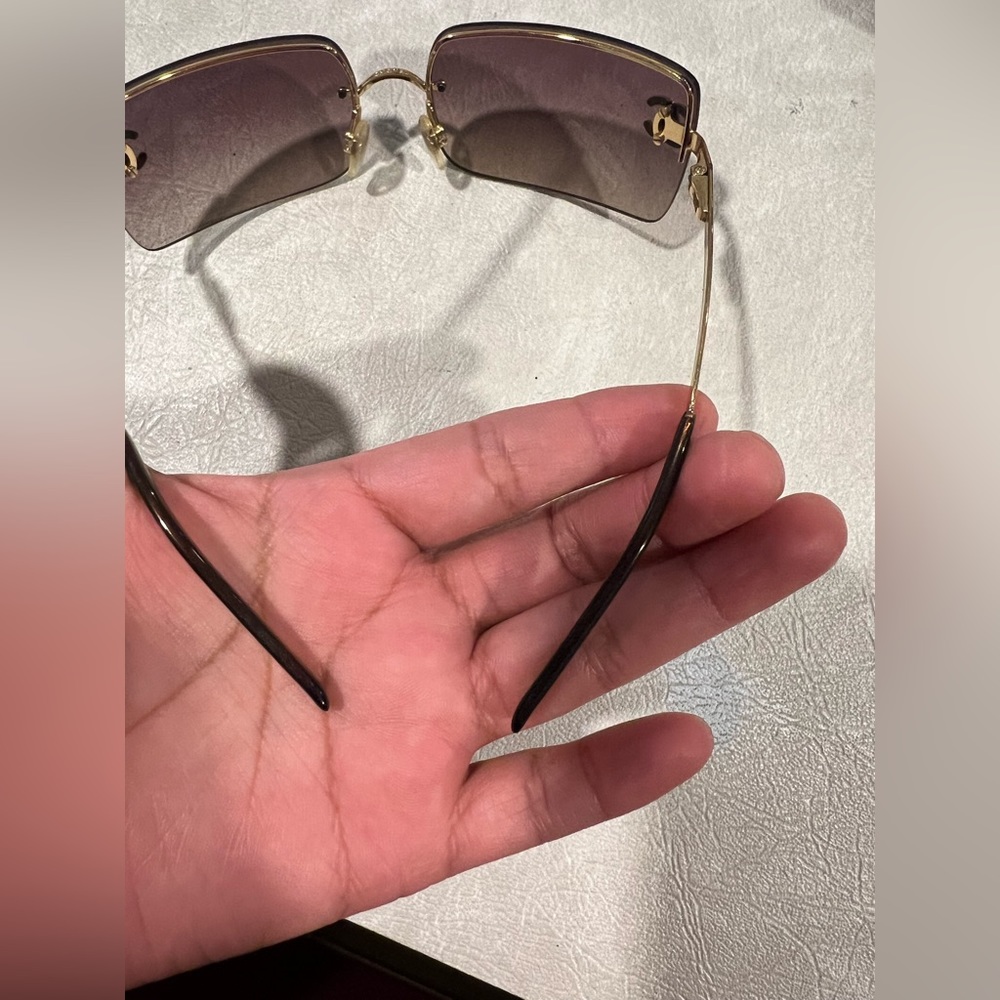 CHANEL Purple Gradient Rimless Sunglasses with Gold Accents - Picture 5 of 9